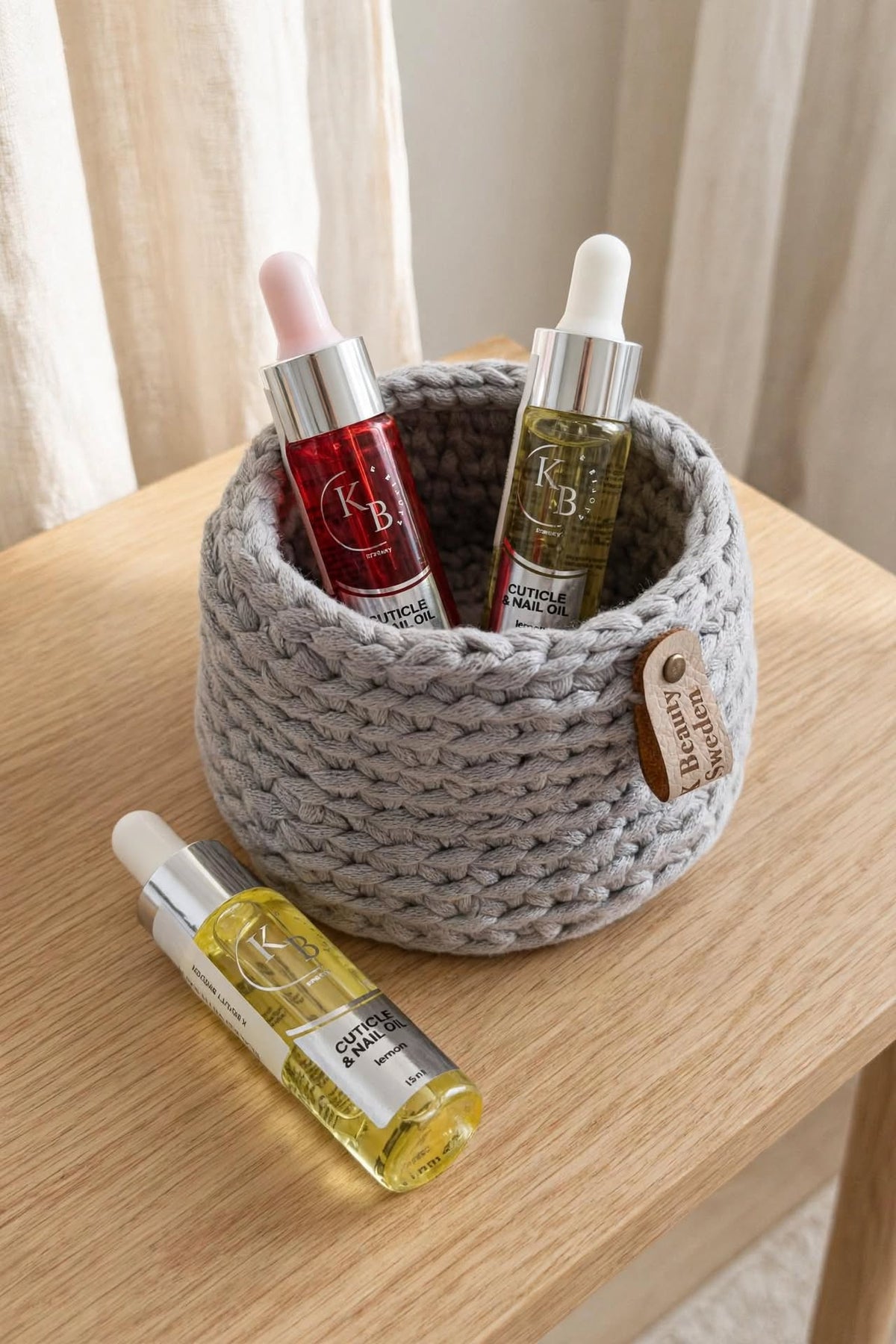 Trio-set – Nagelvårdsoljor & Handvirkad Organizer