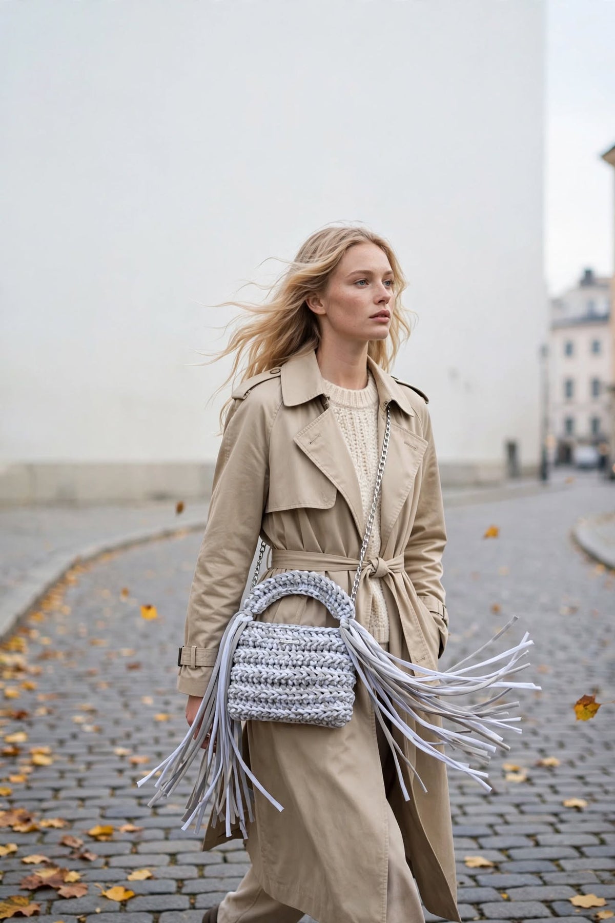 MIST – Handstickad väska med silverkedja