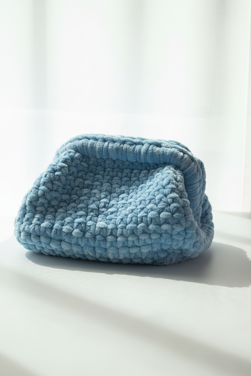 Blue knit pouch – studio