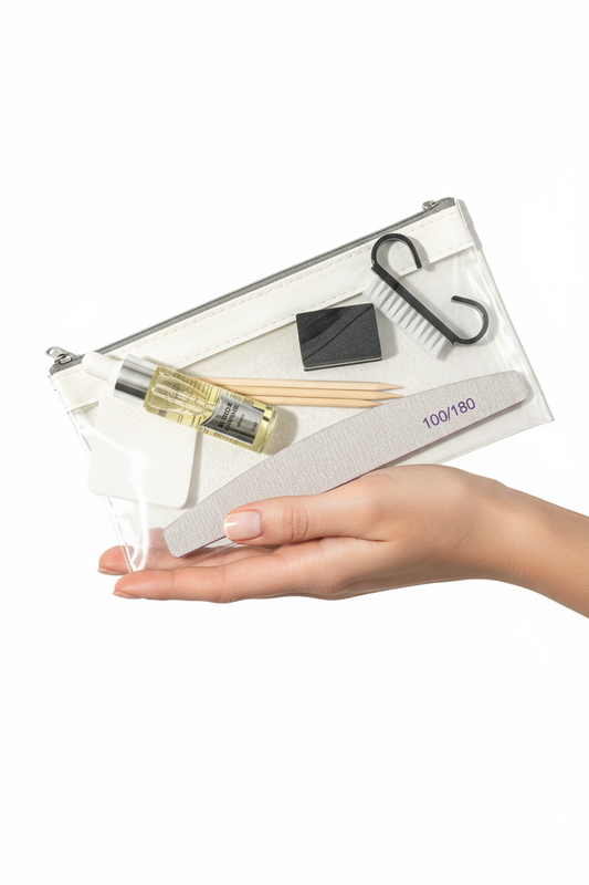Nail kit – elegant hand, vit bakgrund